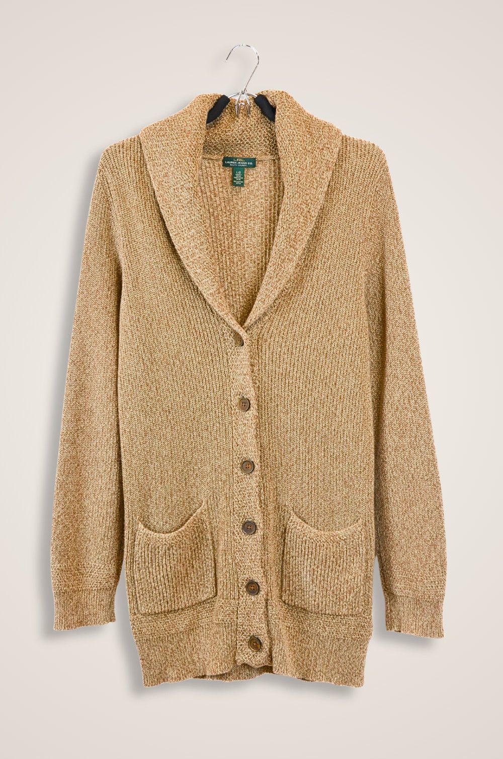 Lauren Ralph Lauren LRL Ralph Lauren Shawl Collar Cotton Cardigan Beige - Size L Size L / US 10 / IT 46 - 1 Thumbnail