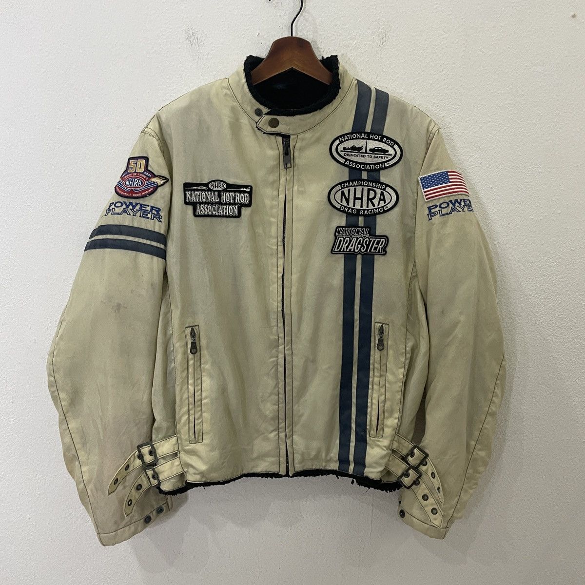image of Formula Uno Vintage Nhra Drag Racing Jacket in Cream, Men's (Size Medium)