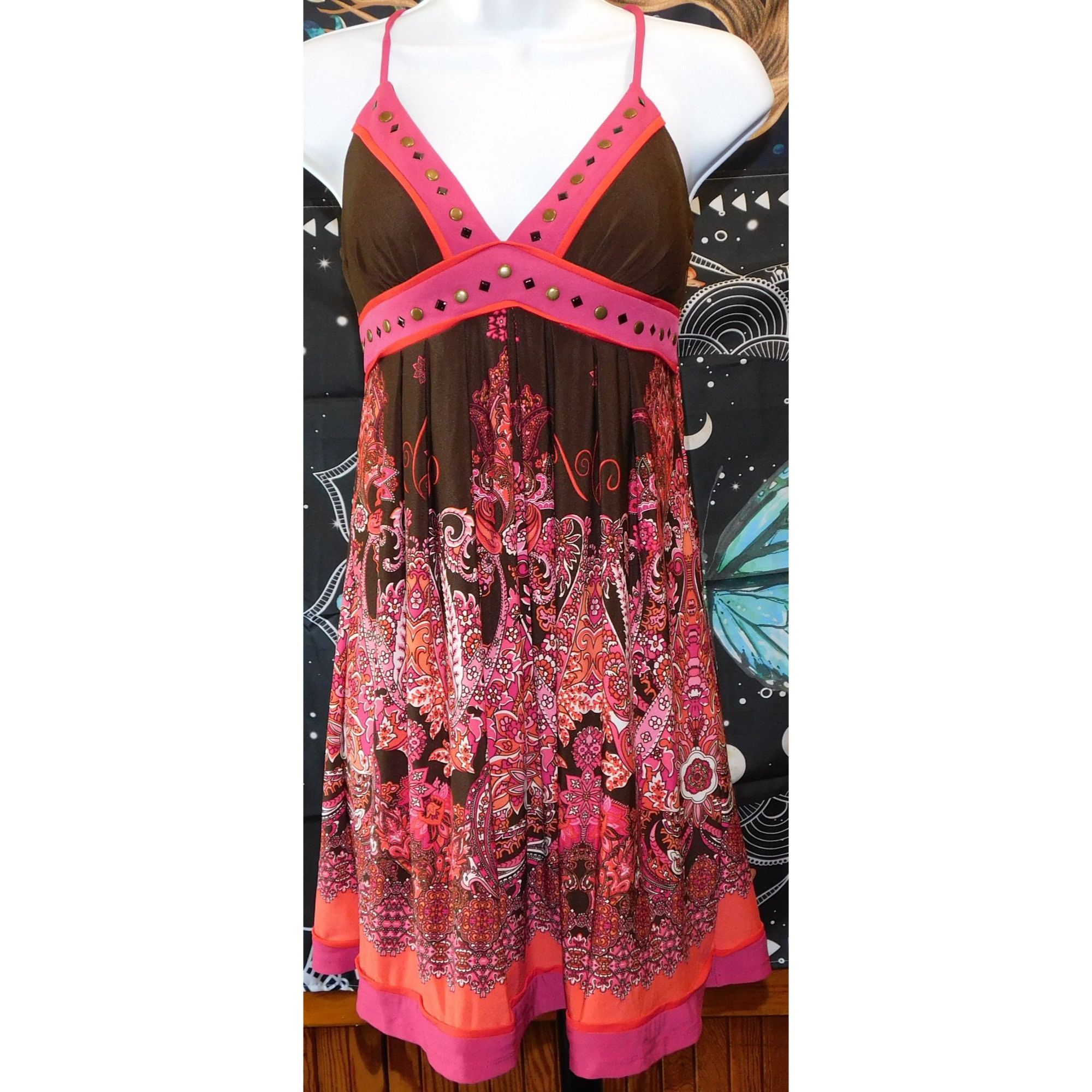 Other Love Tease Bohemian Brown And Pink Floral Dress Size S / US 4 / IT 40 - 4 Thumbnail