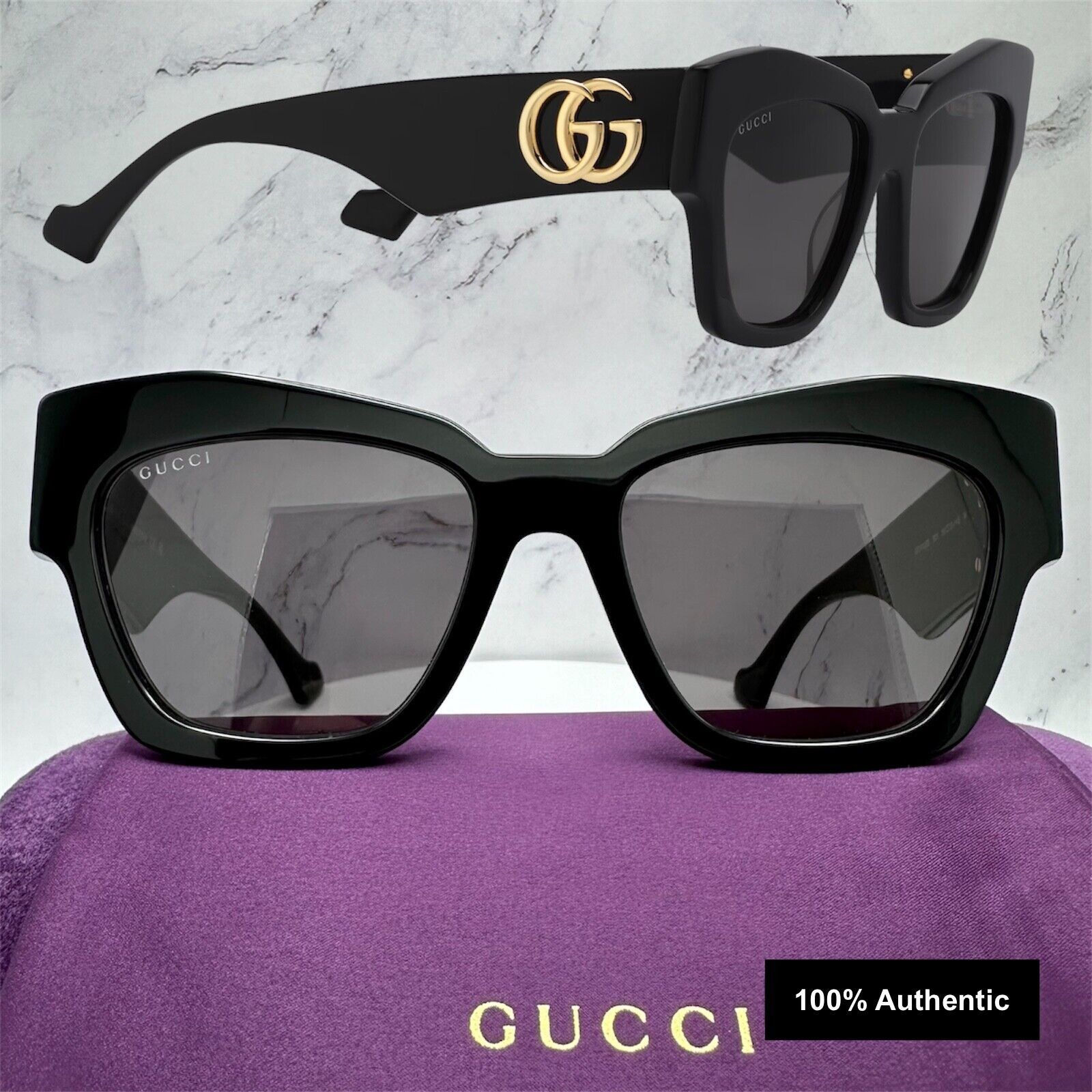 Gucci Gucci Sunglasses Black Cat Eye Gold Interlocking GG Logo Size ONE SIZE - 18 Thumbnail