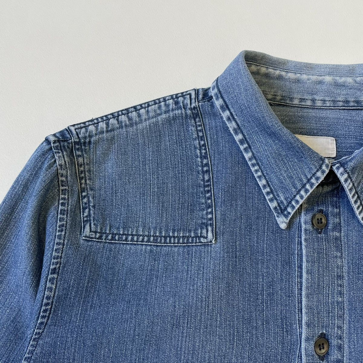 Helmut Lang 1998 Washed Blue Denim Military Shirt Size US M / EU 48-50 / 2 - 2 Thumbnail
