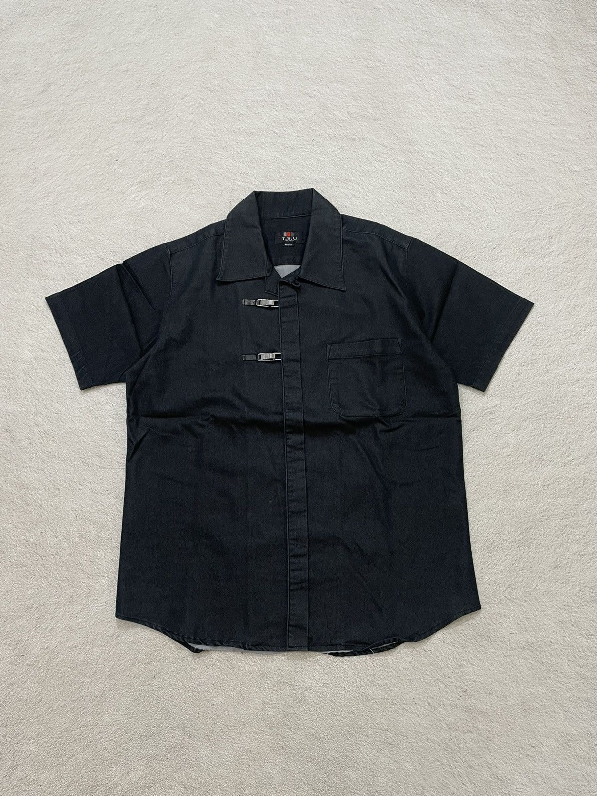 2000s Japan Black Short Shirt Metal Buckle Hysteric poem if6