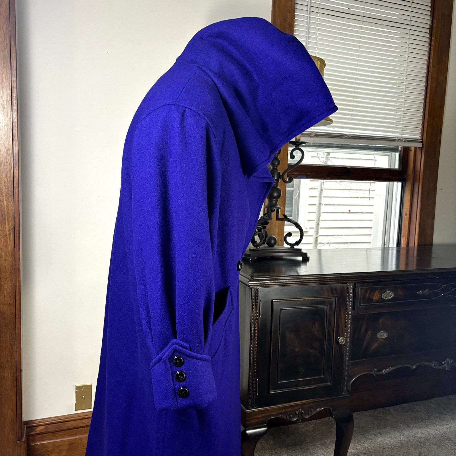 Other International Scene Unisex Pure Wool Purple Overcoat Jacket Size L / US 10 / IT 46 - 7 Thumbnail