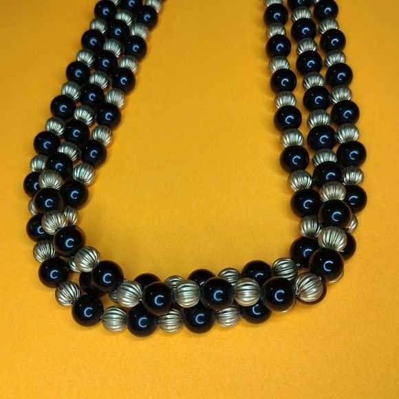 Vintage Cato Black Gold Multi Strand Necklace 3 Tiered Layered Jewel Size ONE SIZE - 2 Thumbnail