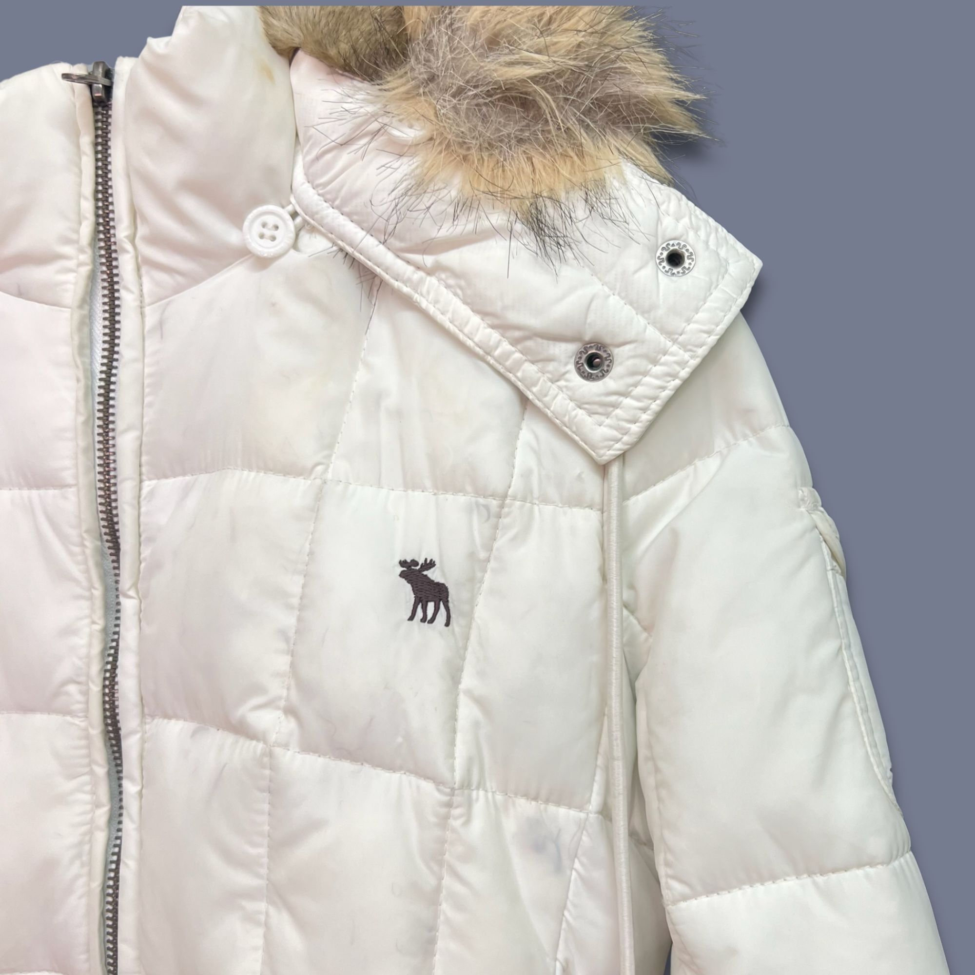 Abercrombie & Fitch ABERCOMBIE & FITCH Womens White Quilted Puffer Jacket Faux F Size S / US 4 / IT 40 - 4 Thumbnail