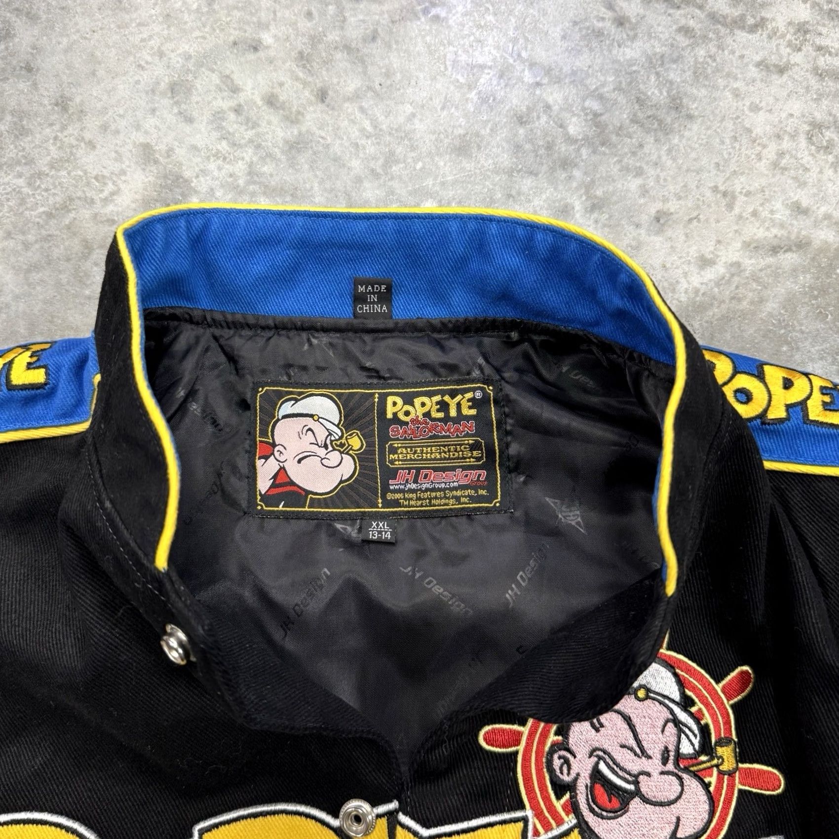 JH Design VINTAGE Popeye Jacket JH Design NASCAR Racing Bomber Shirt Mens Small Black Corduroy Embroidered Graphic Vintage 90s Style Designer Racing Theme Men Size US S / EU 44-46 / 1 - 2 Thumbnail