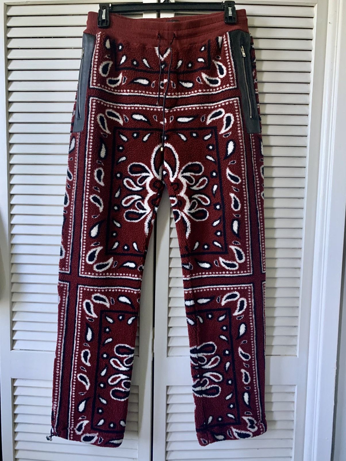 Amiri AMIRI Leather-Trimmed Bandana Print Fleece Sweatpants Size US 34 / EU 50 - 1 Thumbnail