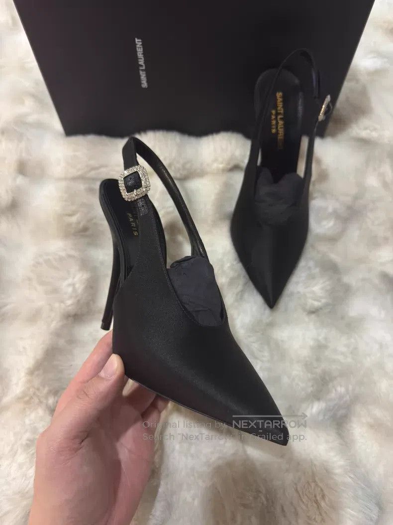 Saint Laurent Paris Saint Laurent Paris Black Satin Crystal Rhinestone High He Size US 6.5 / IT 36.5 - 5 Thumbnail