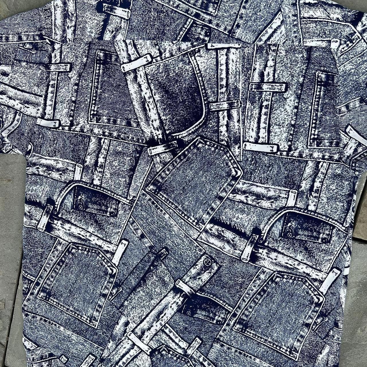 Trussardi Vintage 90s Trompe L’oeil Jeans Pattern Club Shirt Size US L / EU 52-54 / 3 - 6 Thumbnail
