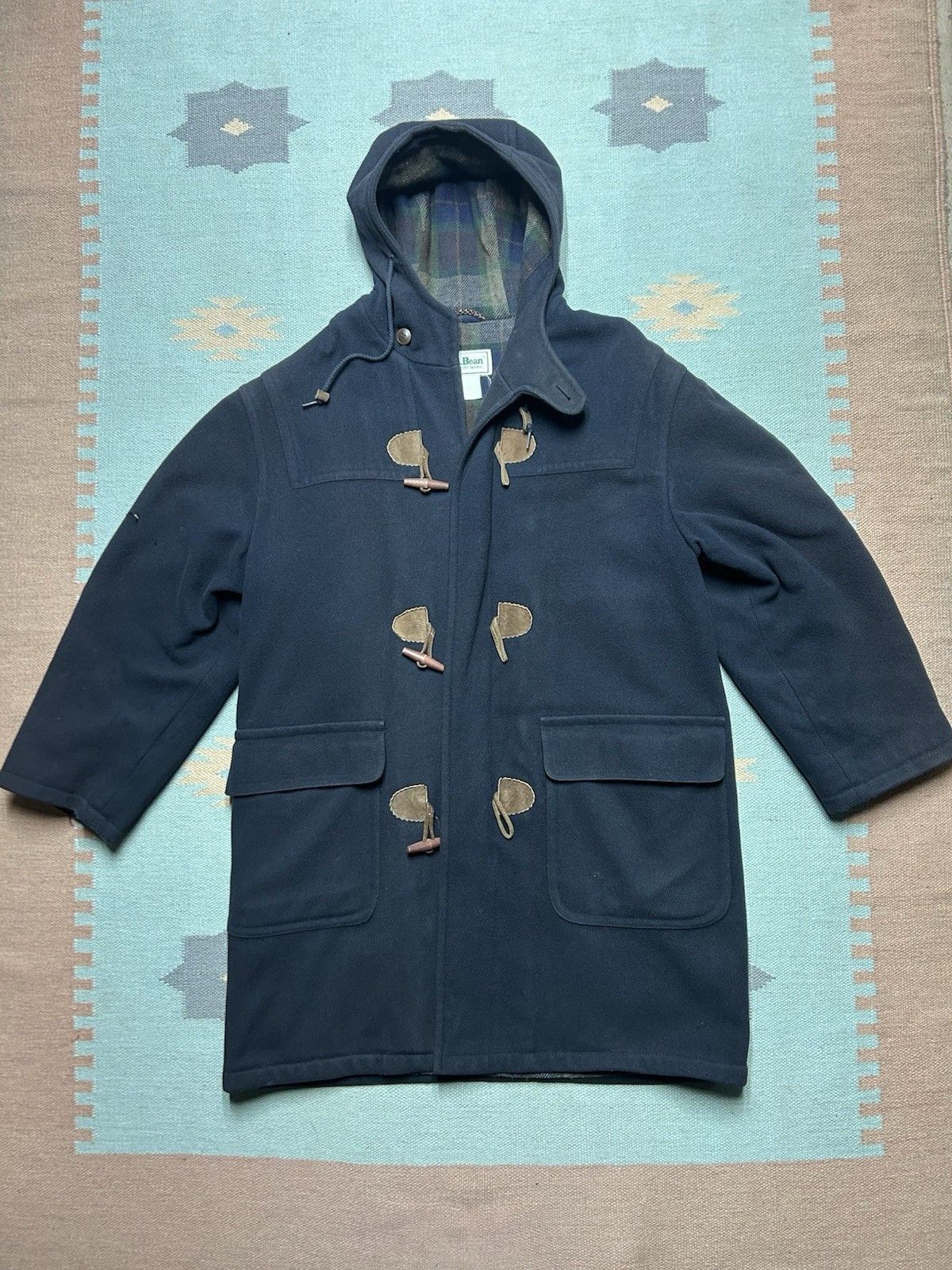 Vintage LL Bean hooded wool toggle coat plaid duffle jacket large? Size US L / EU 52-54 / 3 - 1 Thumbnail