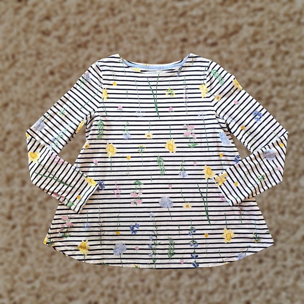 Vintage Joules Top Womens Size 8 Blue White Floral Boat Neck Long Sleeve Stretch Casual Blouse Size M / US 6-8 / IT 42-44 - 1 Thumbnail