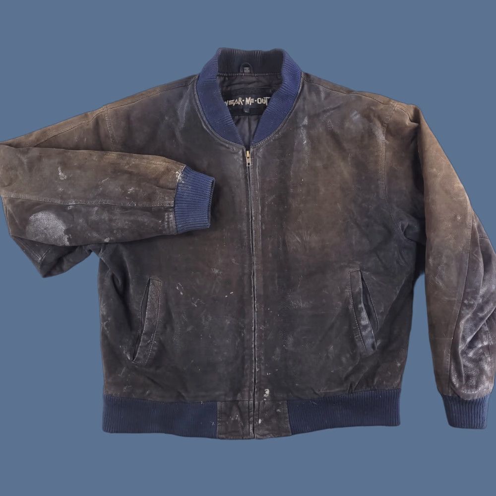 Vintage Wear Me Out Leather Jacket Mens Large Brown Zip Bomber Distressed Size US L / EU 52-54 / 3 - 1 Thumbnail