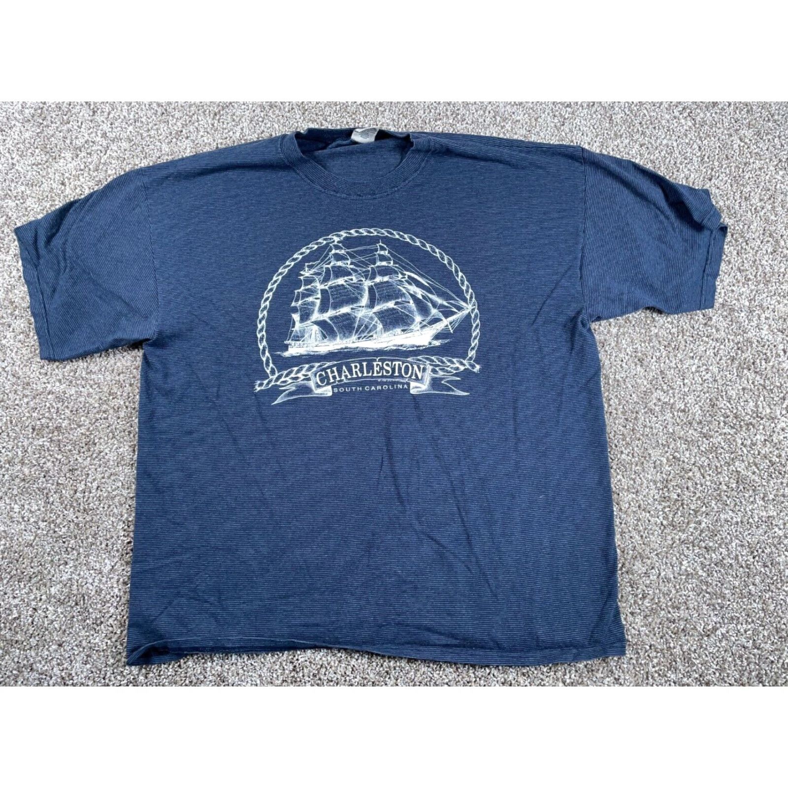 Vintage VINTAGE Cal Cru T-Shirt Charleston South Carolina Boat Graphic Dark Blue 2XL Regular Men’s City Nautical 90s Shirt Size US XXL / EU 58 / 5 - 2 Thumbnail