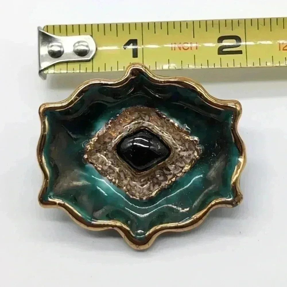 Vintage Blue Green and Gold ceramic Brooch Pin Rare Estate Jewelry Size ONE SIZE - 4 Thumbnail