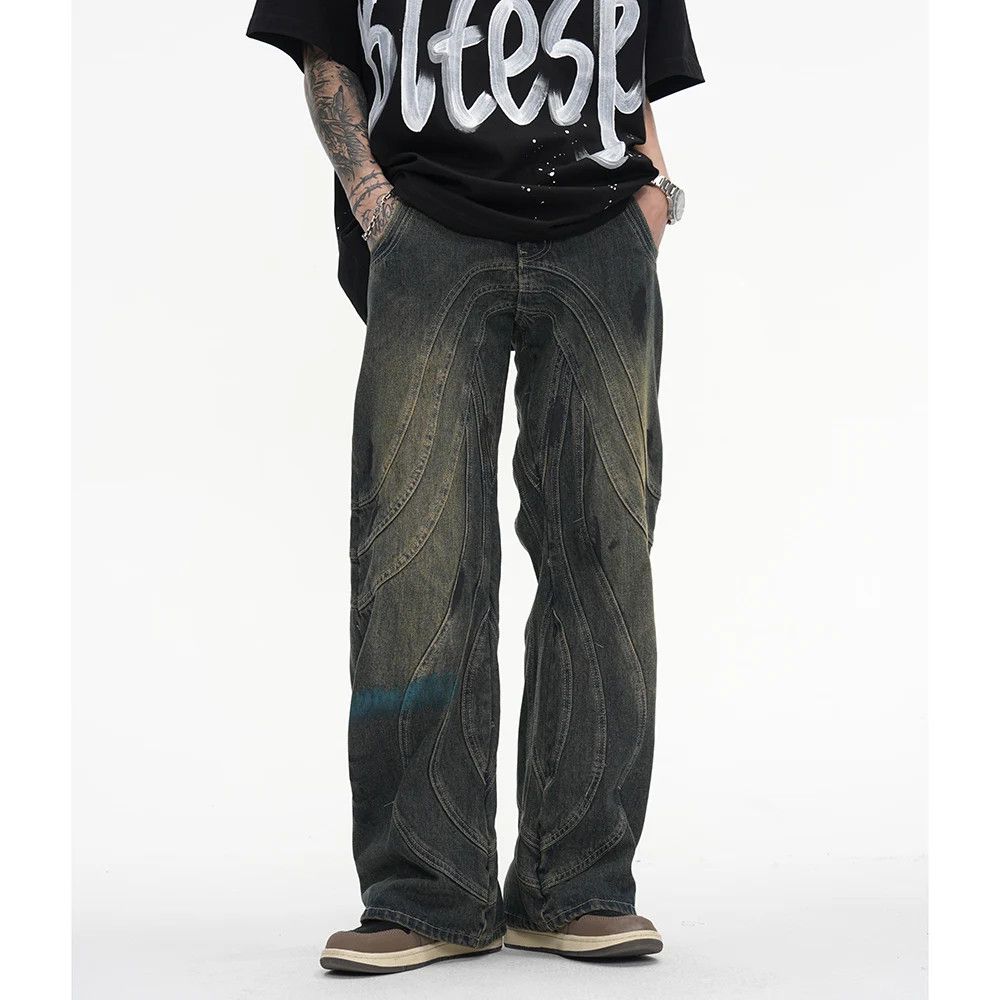 Designer × Japanese Brand × Jean Circle Striped Straight Flare Pants Size US 32 / EU 48 - 1 Thumbnail