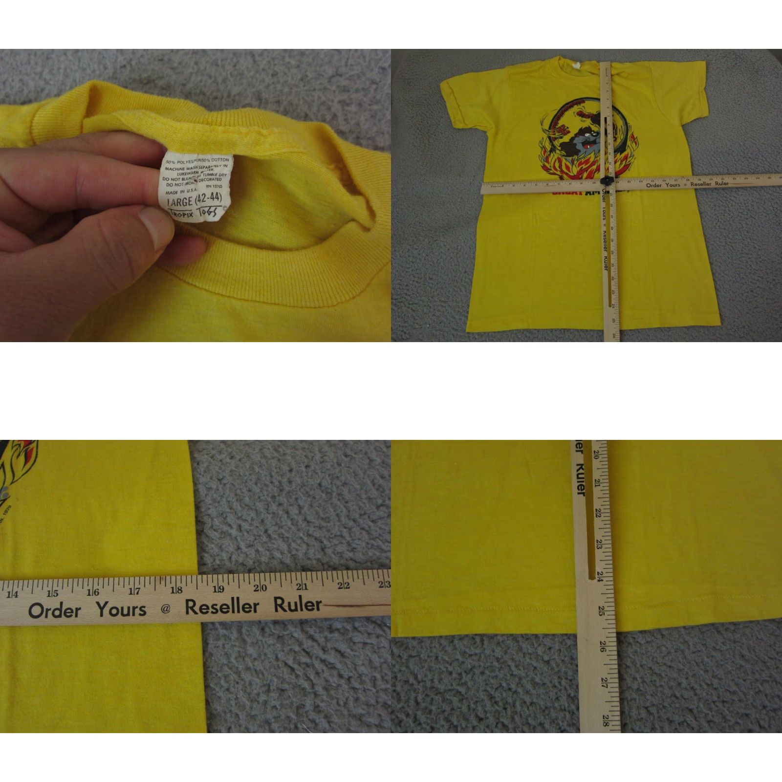 Vintage VINTAGE Looney Tunes Shirt Mens L Yellow 70s Made in USA Taz Devil Flames Shirts Size US L / EU 52-54 / 3 - 8 Thumbnail
