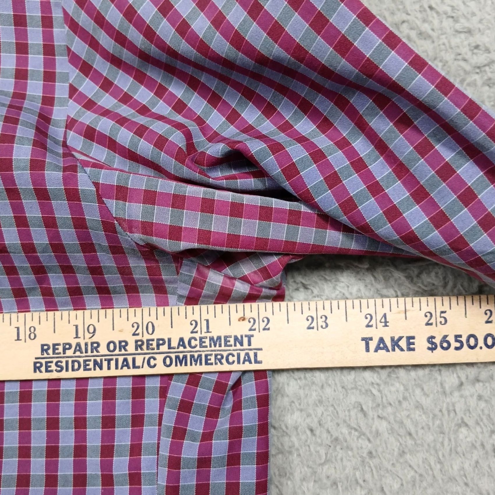 Vintage Thomas Pink Dress Shirt Slim Fit Men's 16.5 Purple Blue Size 46R - 5 Thumbnail
