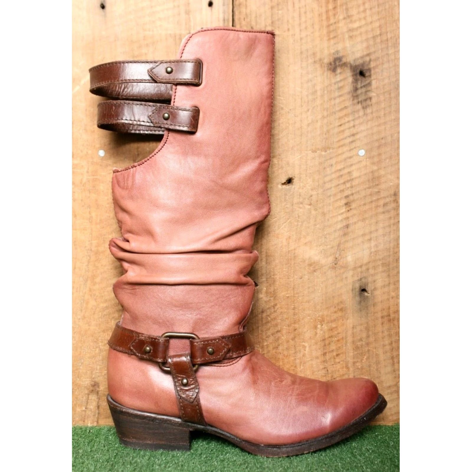 Vintage CORRAL Boots Western Leather Knee High Buckle Rare Red Slouch Cowgirl Boot Women's 6M Size US 6 / IT 36 - 2 Thumbnail