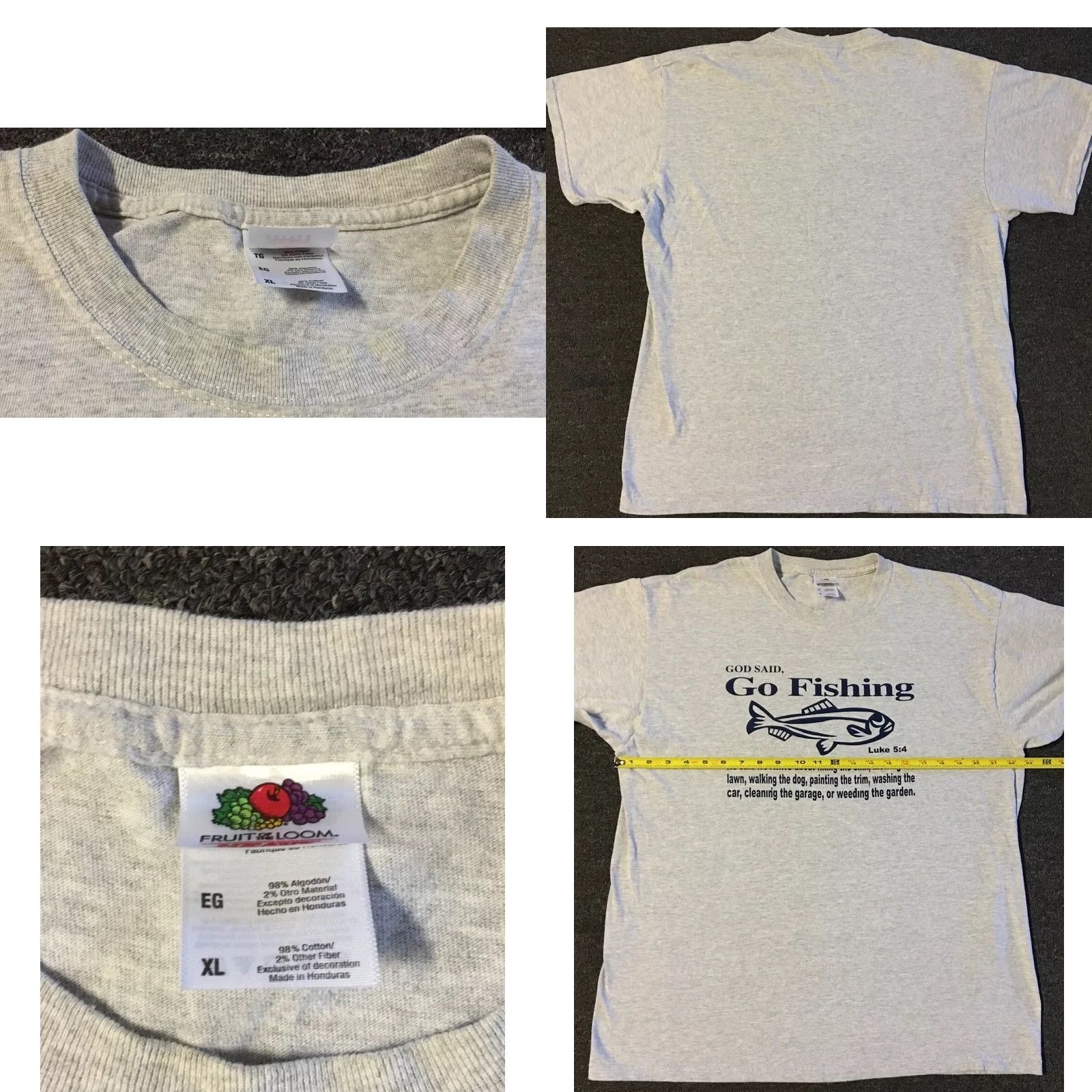 Vintage VINTAGE God Said Go Fishing Not Do Chores Faded Shirt XL Gray Mens T-Shirt Grunge 90s Y2K Funny Jesus Bible Christianity Religion Humor Saying Size US XL / EU 56 / 4 - 8 Thumbnail