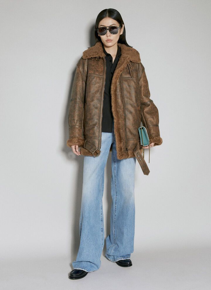 Saint Laurent Paris o1bcso1str1224 Oversized Jacket In Aged Lambskin in Brown Size XS / US 0-2 / IT 36-38 - 3 Thumbnail