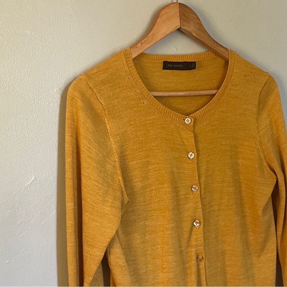 Designer The Limited Lightweight Crewneck Cardigan Yellow Large Size L / US 10 / IT 46 - 4 Thumbnail