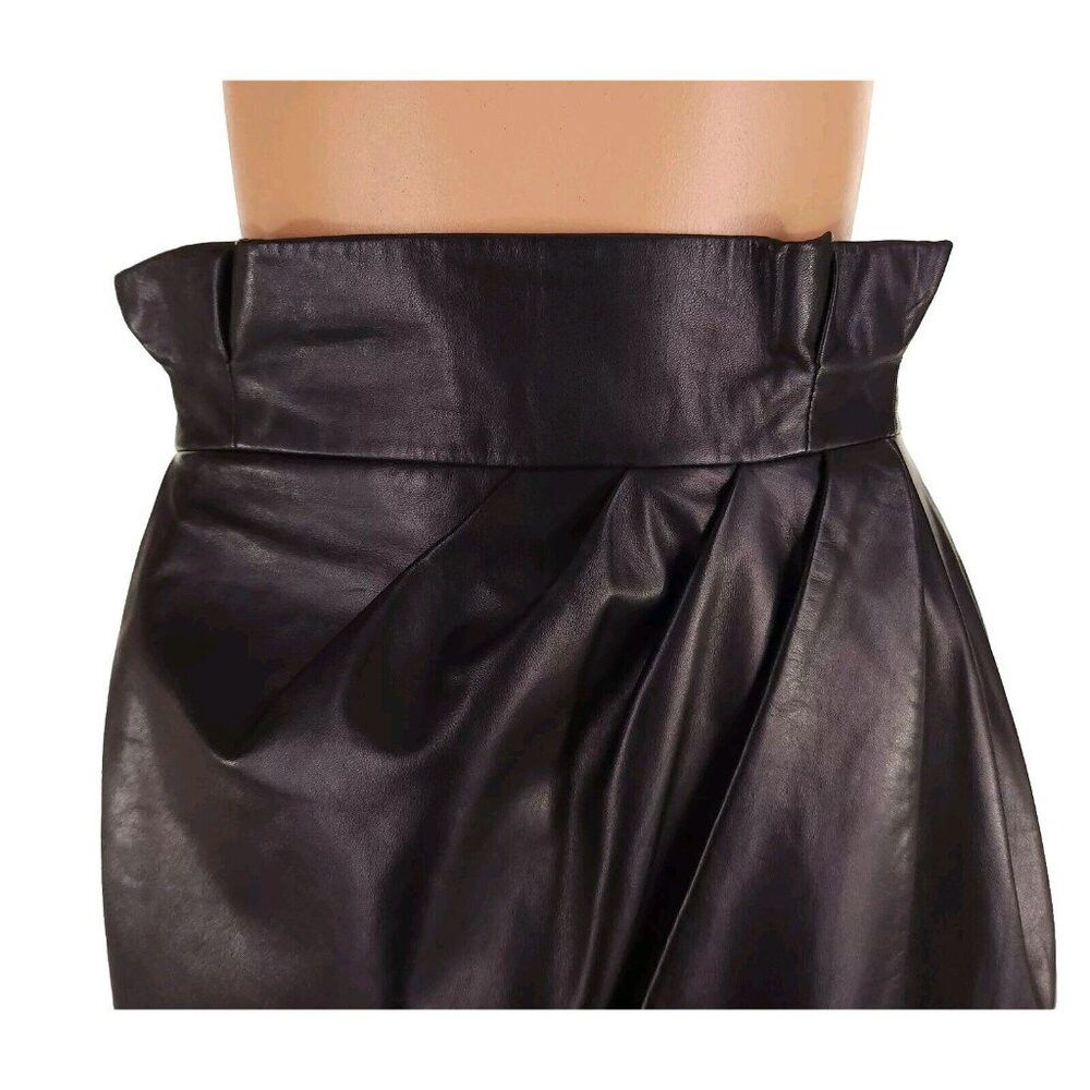 Versace Versace Wrap-effect Pleated Leather Mini Skirt Black IT 42 6 Size 28" / US 6 / IT 42 - 4 Thumbnail