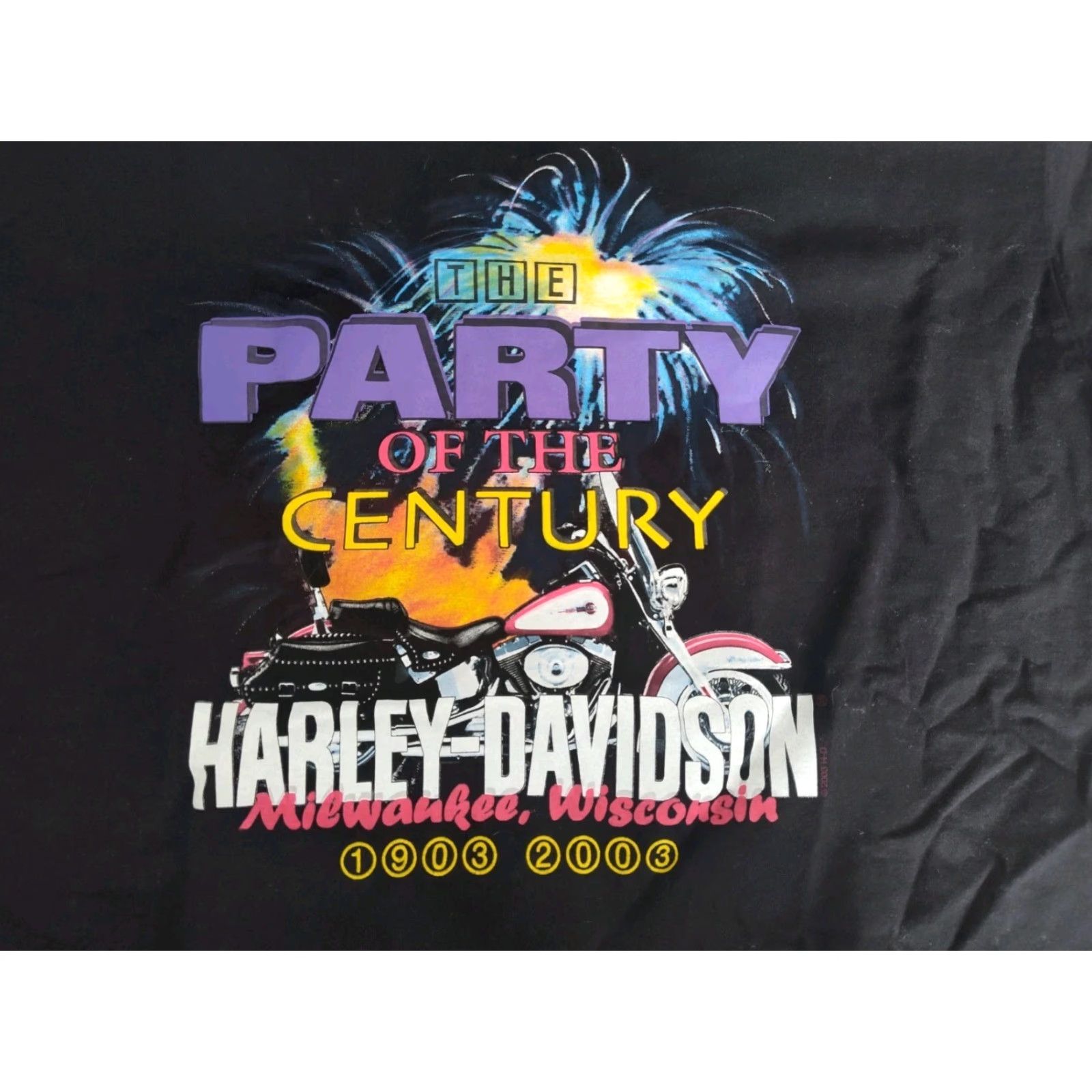 Harley Davidson VINTAGE Harley-Davidson T-Shirt USA Made 100th Anniversary Black Short Sleeve XL Men Crew Neck Wisconsin Y2K 2000s Size US XL / EU 56 / 4 - 2 Thumbnail