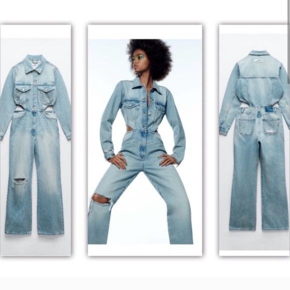 Zara Bloggers Fav Zara Limited Edition Cut Out Denim Jumpsuit - S Size 27" / US 4 / IT 40 - 1 Thumbnail