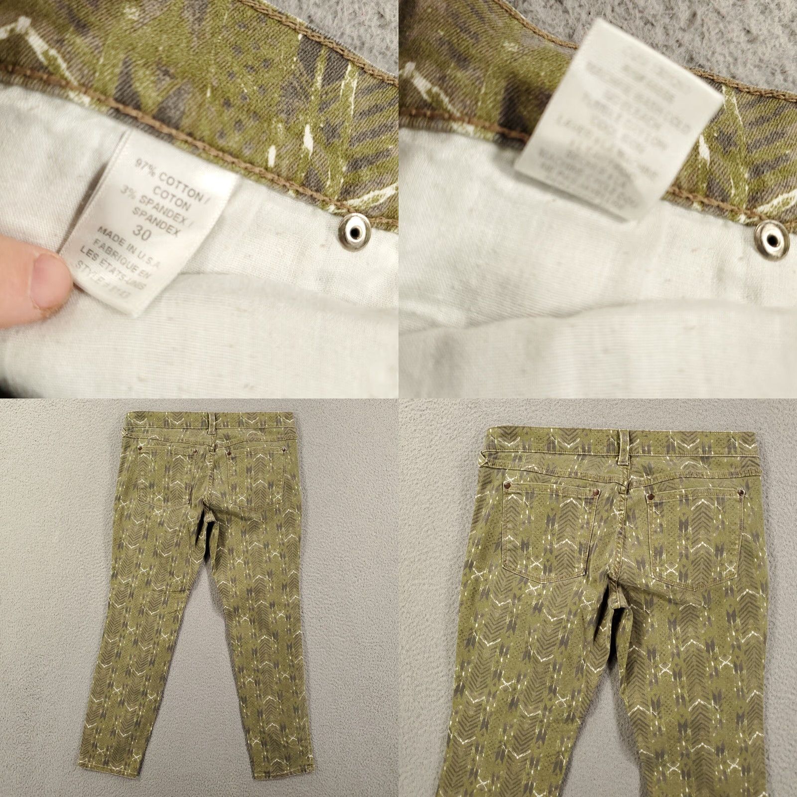 Free People Free People Jeans Women 30 Green Geometric Aztec Southwestern Denim Stretch Slim Tapered Womens Size 30" / US 8 / IT 44 - 8 Thumbnail
