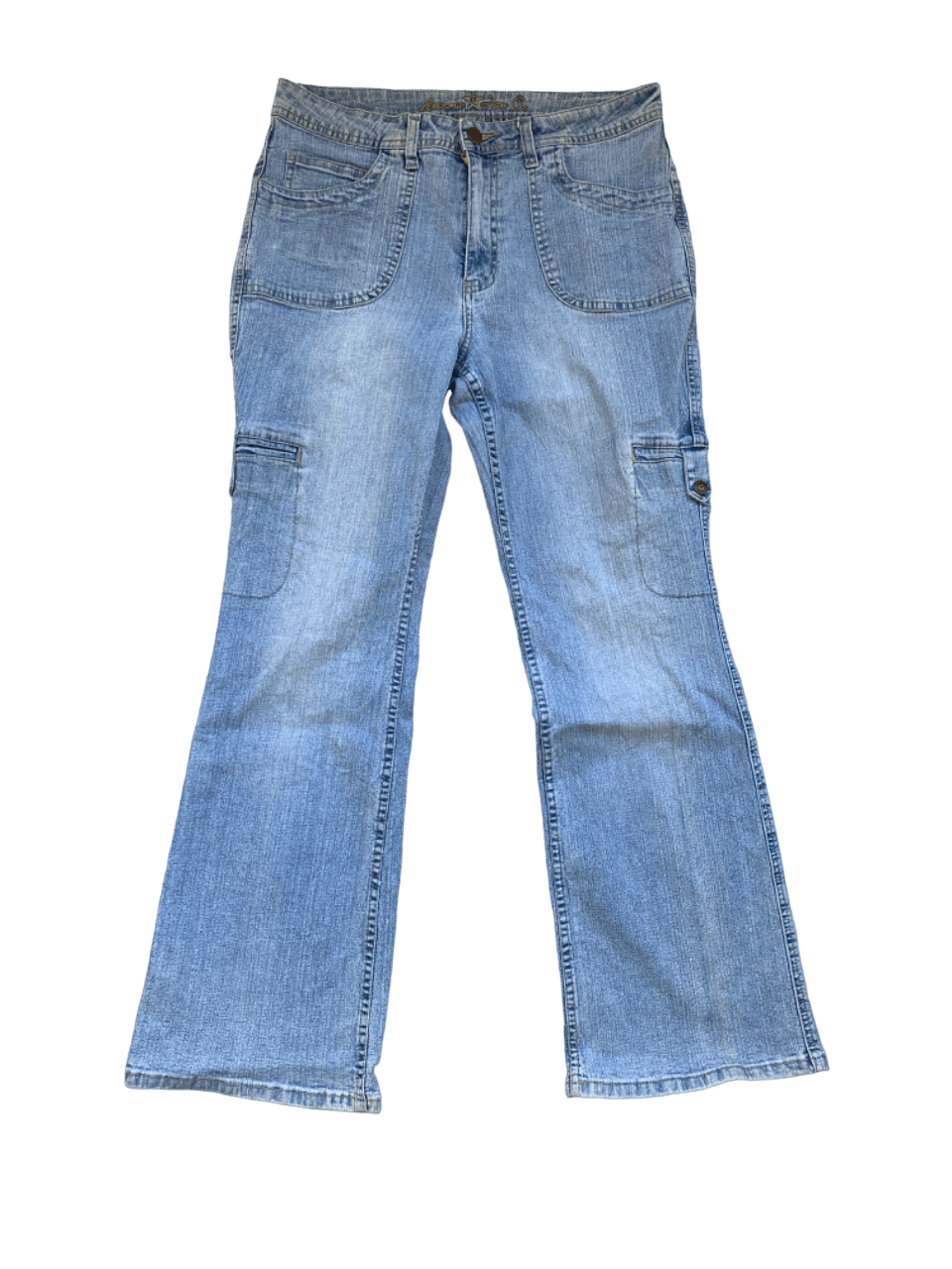 image of Archival Clothing x Arizona Jean Company Flared Cargo Bush Pants Multipocket in Blue Distressed (Si