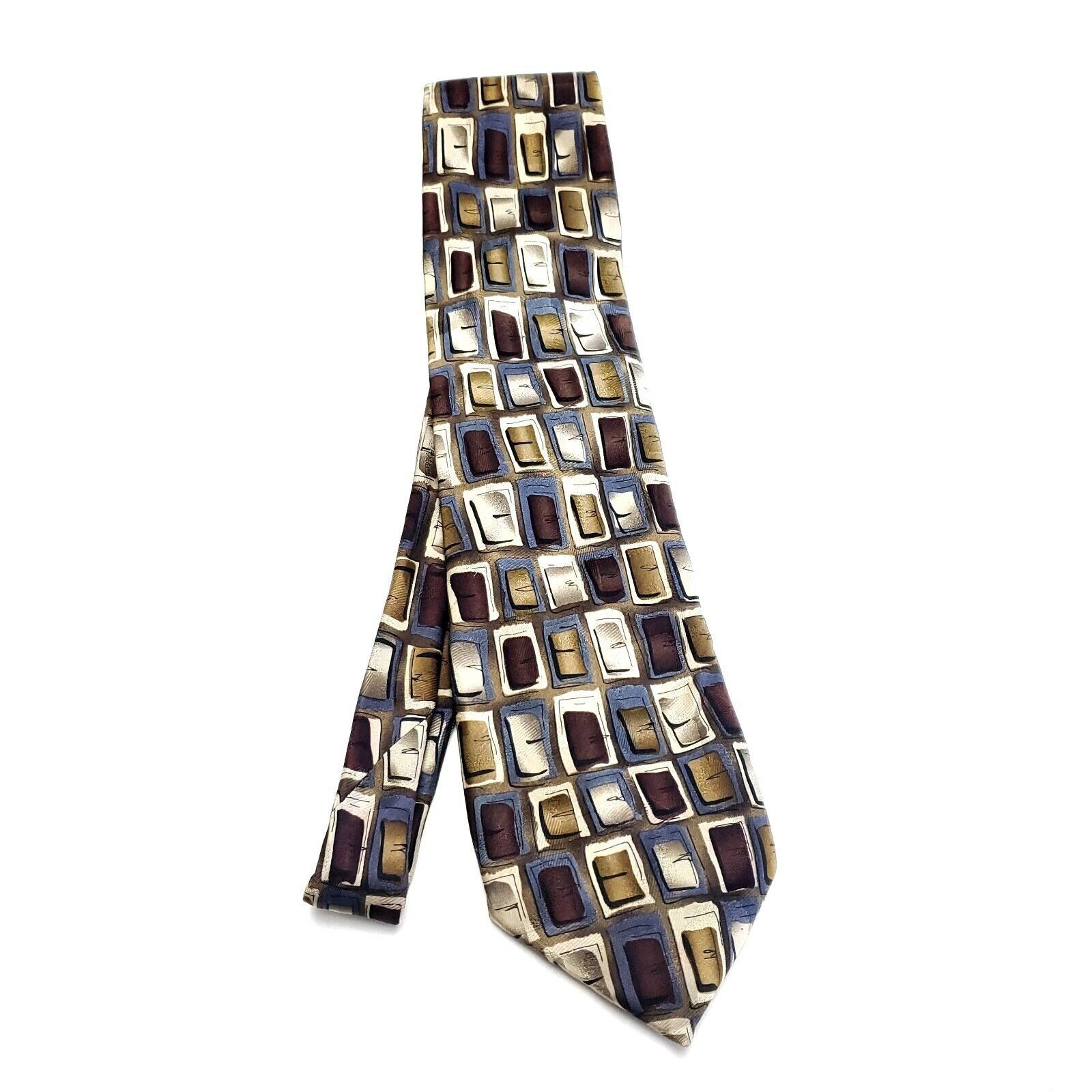 Grateful Dead J Garcia Beige Brown Multi Colored Silk Tie Woven Geometric Size ONE SIZE - 6 Thumbnail