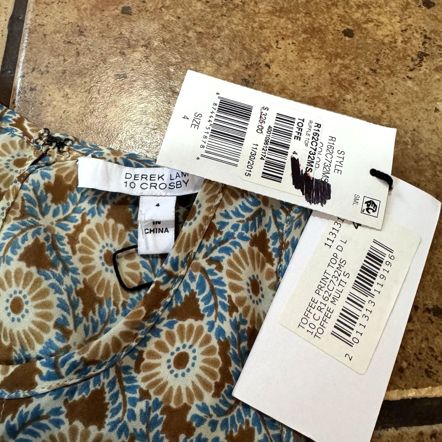 Vintage Derek Lam 10 Crosby Blouse Ruffle Top Women Size 4 Toffe Print NWT Leopard Blue Long Sleeve Pullover Shirt Size S / US 4 / IT 40 - 5 Thumbnail