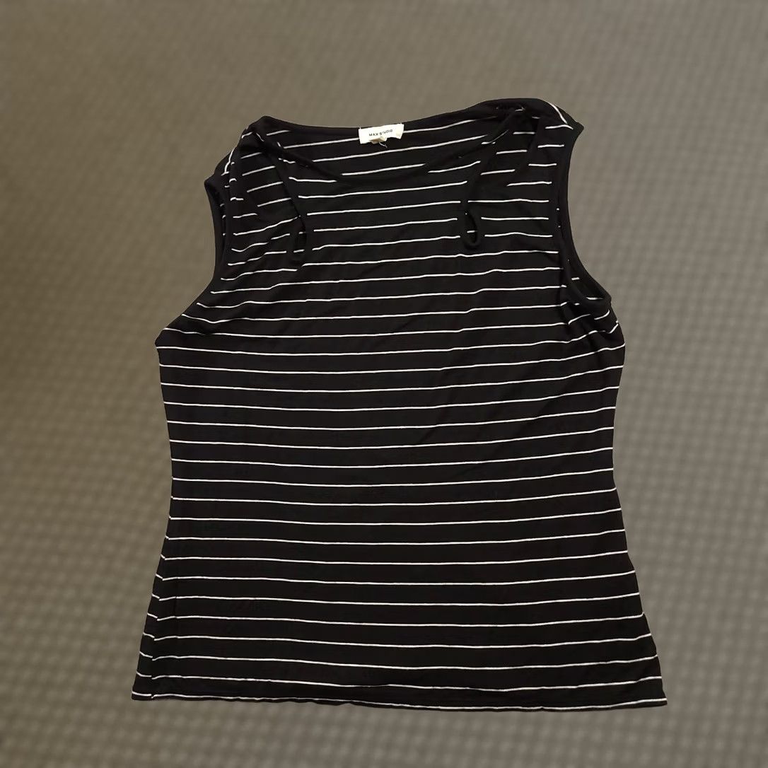Vintage Max Studio Womens Tank Top M Black White Striped Cutout Stretch Shirt Size M / US 6-8 / IT 42-44 - 1 Thumbnail