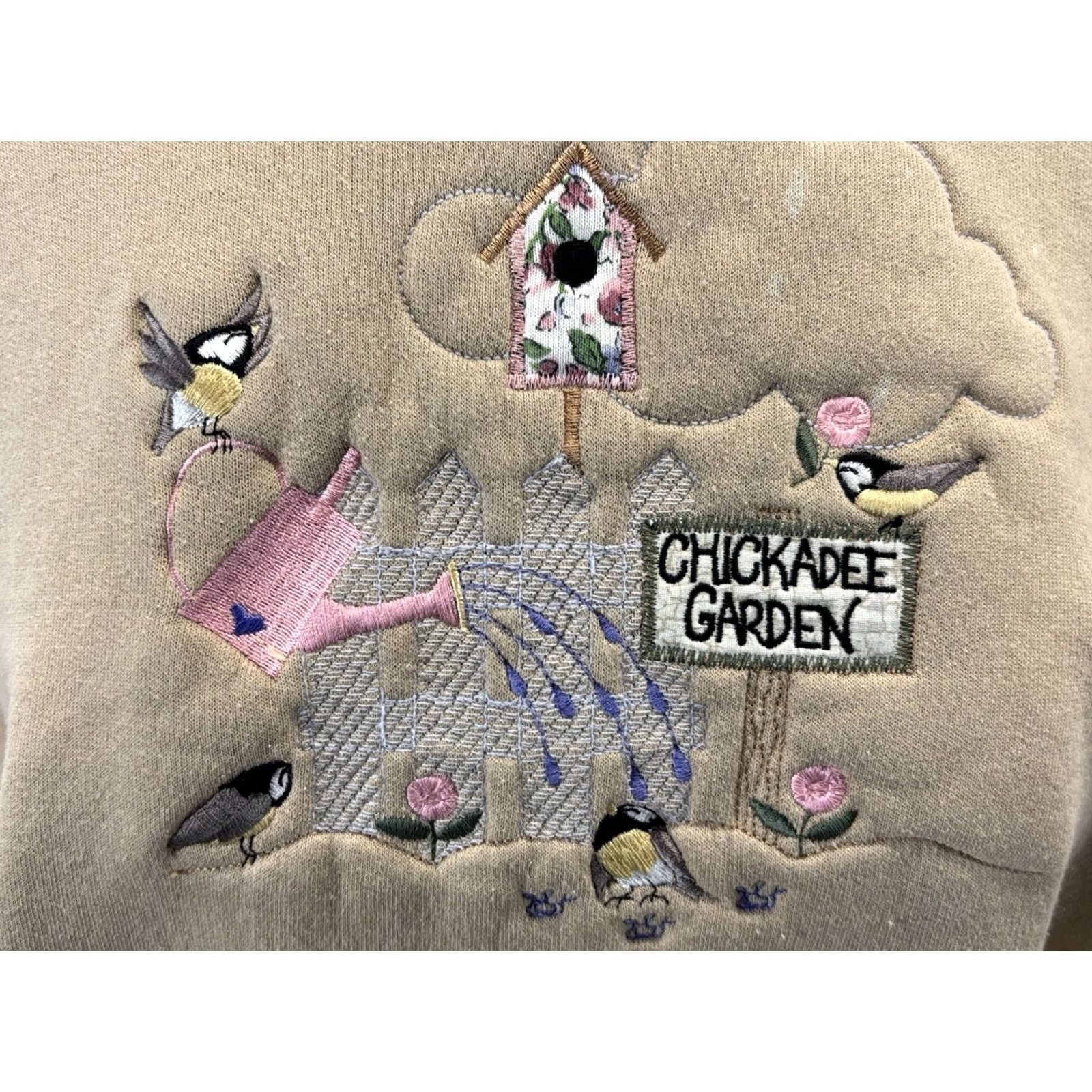 Vintage VINTAGE Morning Sun Sweatshirt Women’s L Beige Embroidered Birds Cottage Core Grandma Pullover Long Sleeve Crew Neck Fabric Cotton Blend Polyester Size L / US 10 / IT 46 - 6 Thumbnail