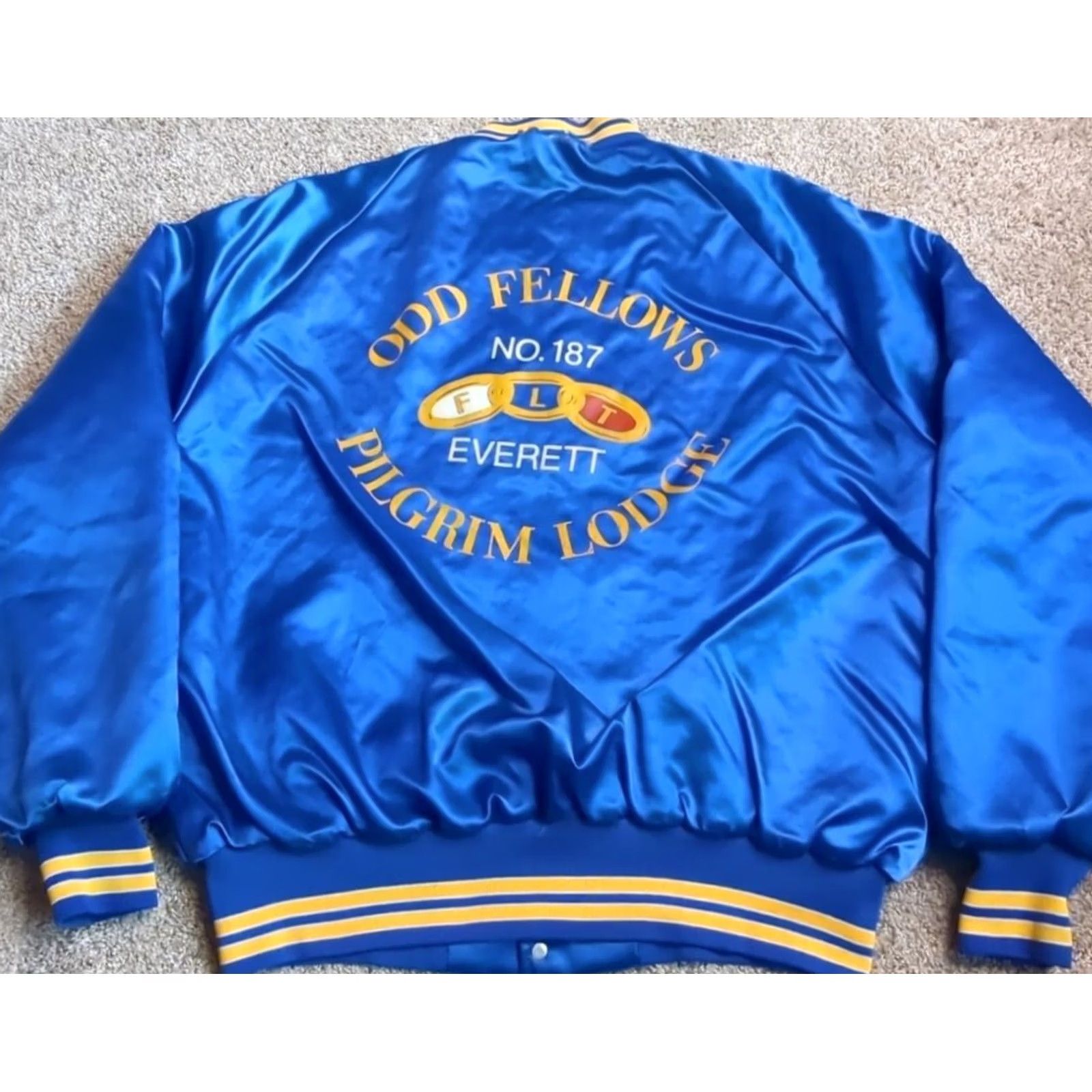 Dunbrooke VINTAGE Odd Fellows Pilgrim Lodge Satin Bomber Jacket Made In USA Everett WA XL Men Size US XL / EU 56 / 4 - 2 Thumbnail