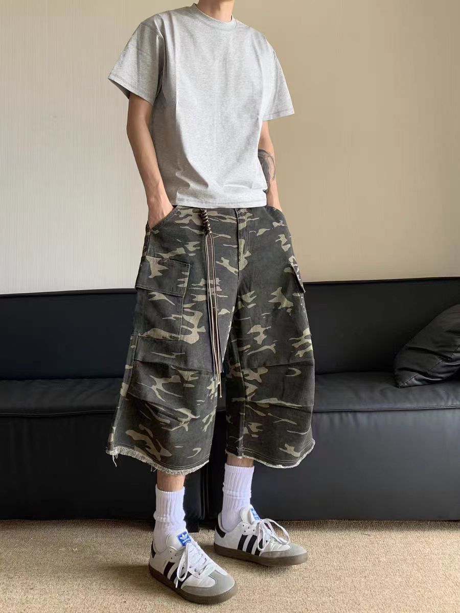 Japanese Brand × Vintage Vintage camouflage fringe workwear baggy casual shorts Size US 33 - 3 Thumbnail