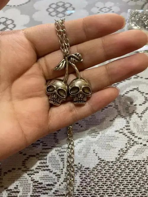 Designer × Jewelry Double Skull Skeleton Tree Chain Grunge Punk Art🔥🔥🔥 Size ONE SIZE - 3 Thumbnail