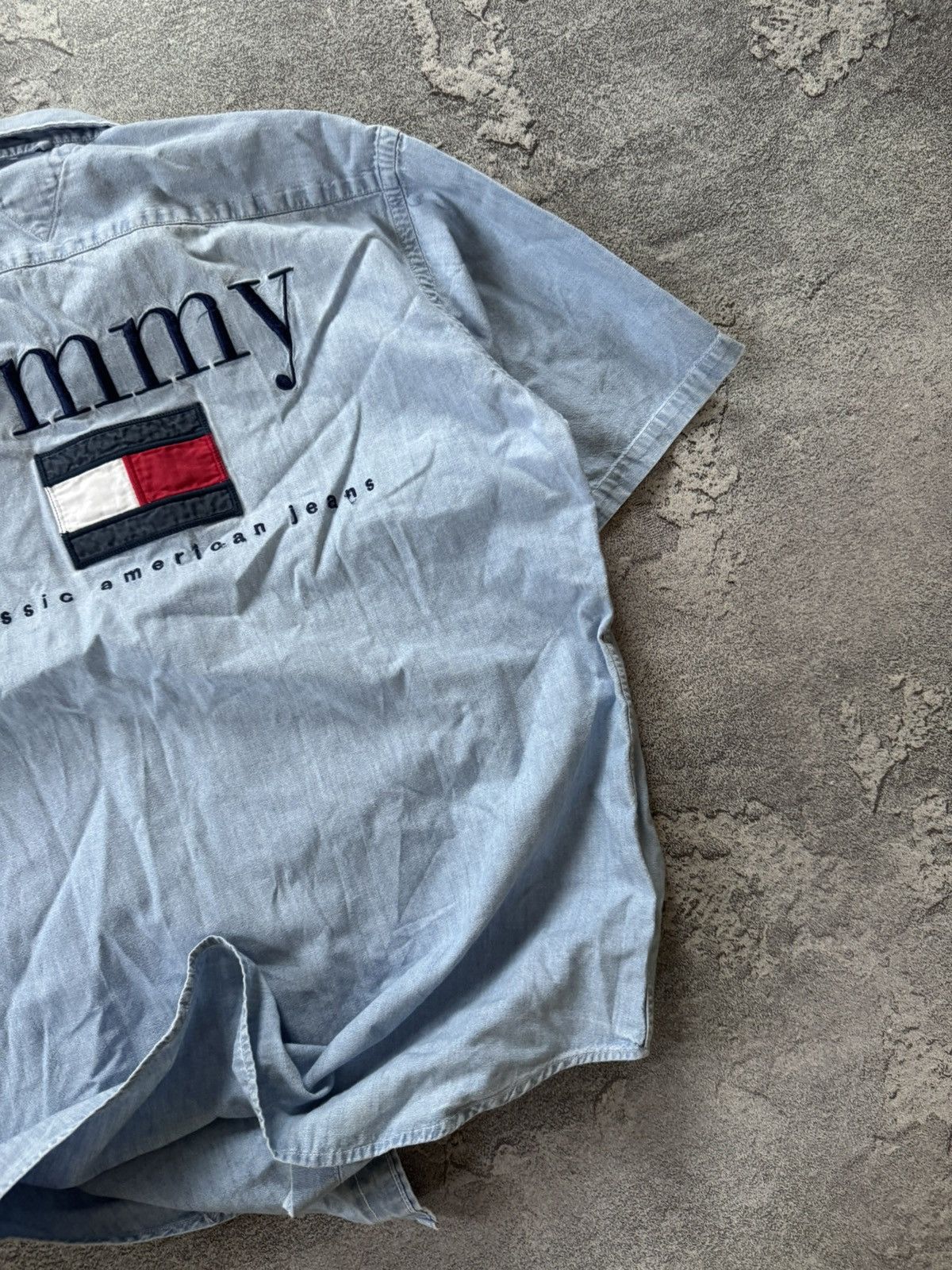 Tommy Hilfiger × Vintage Tommy Hilfiger Wmns vintage denim shirt button up polo tee Size M / US 6-8 / IT 42-44 - 3 Thumbnail