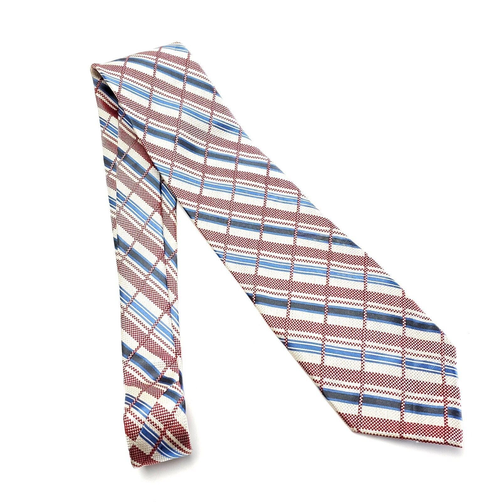 Designer Tango Collections Woven Cream Red Blue Plaid Silk Tie Size ONE SIZE - 6 Thumbnail