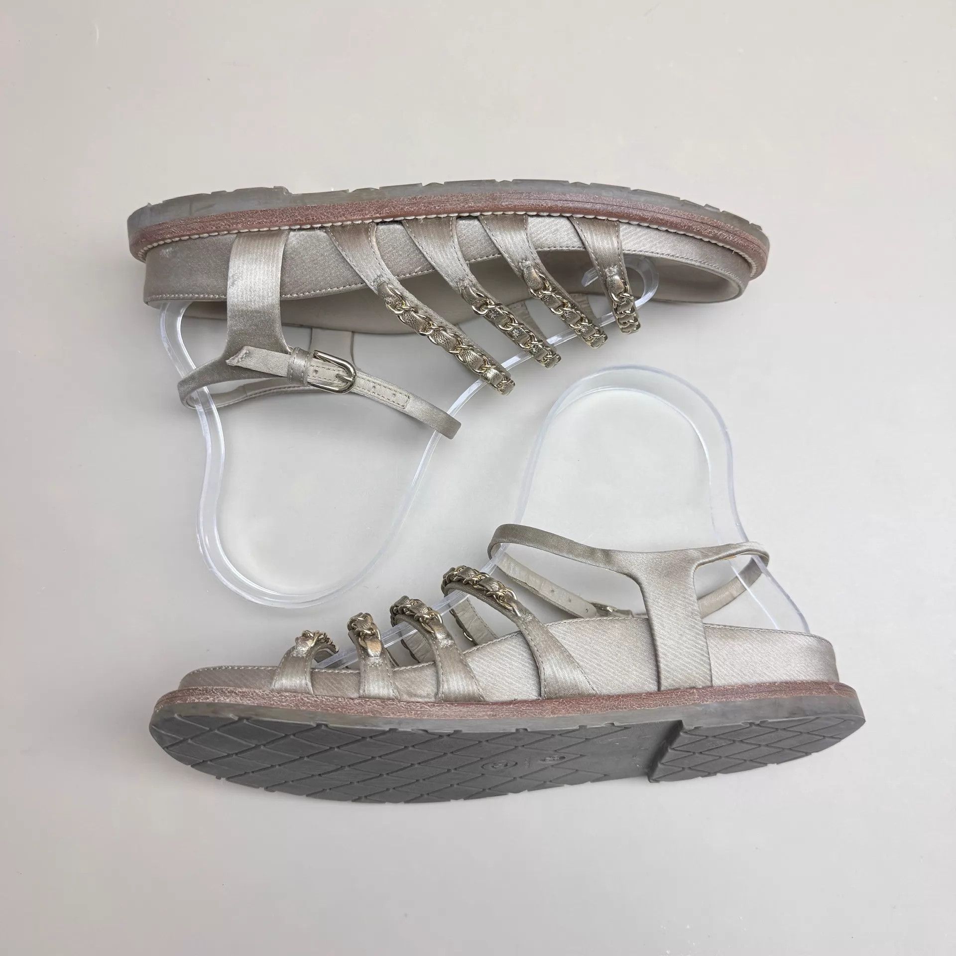 Chanel CHANEL Women's Champagne Chain Sandals 35 MINT Size US 4.5 / IT 34.5 - 4 Thumbnail