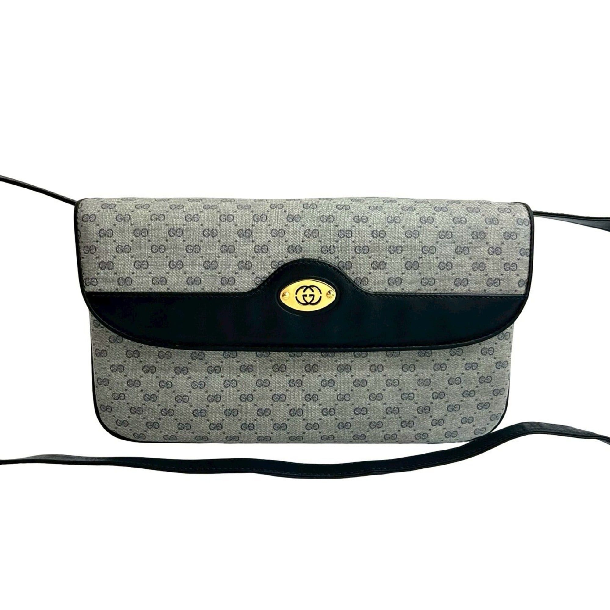 Gucci Old Gucci Micro GG Logo Leather Shoulder Bag Pochette Navy 319-5 in Blue, Women's