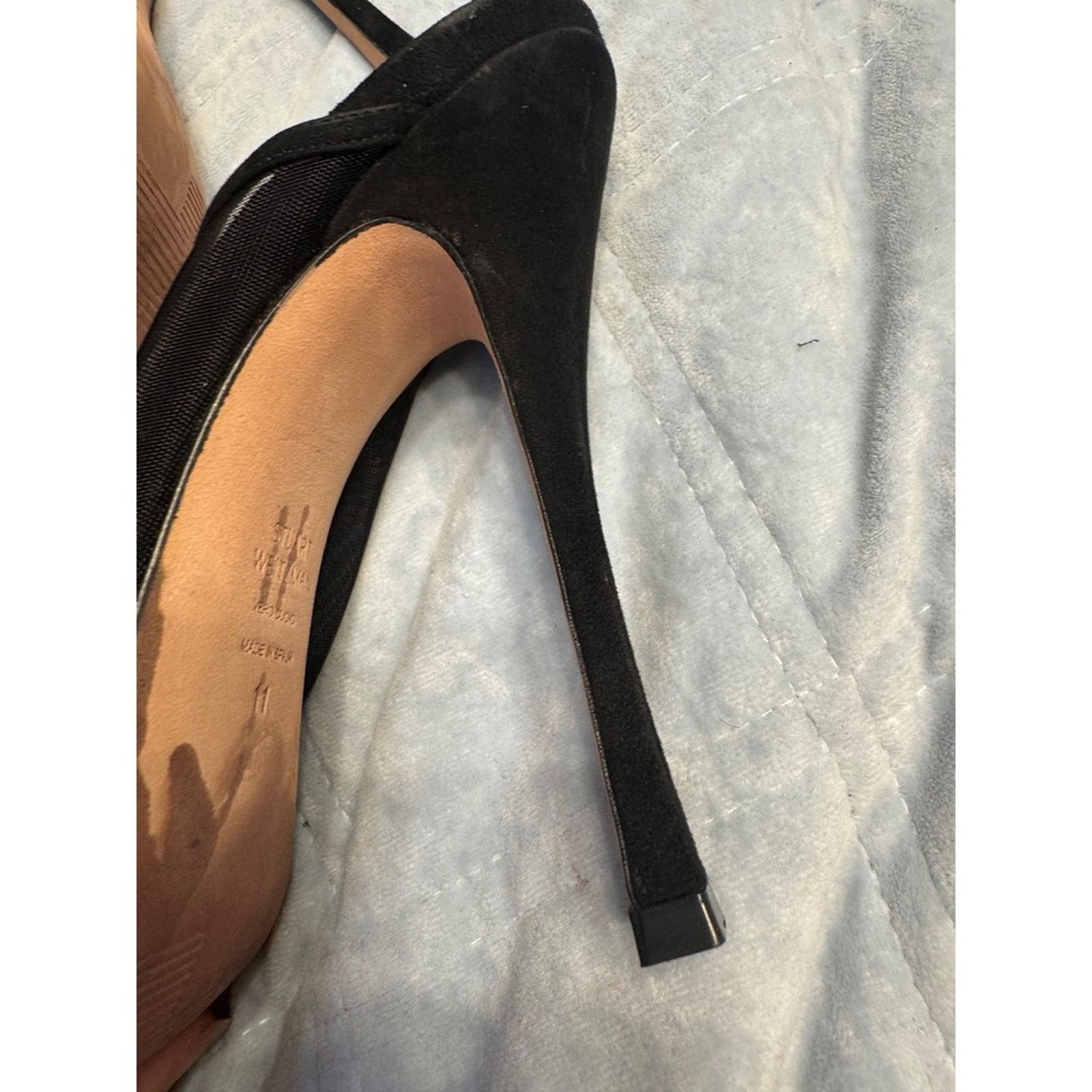 Stuart Weitzman Stuart Weitzman Women's Black Suede Mesh High Heel Mules Size US 11 / IT 41 - 6 Thumbnail
