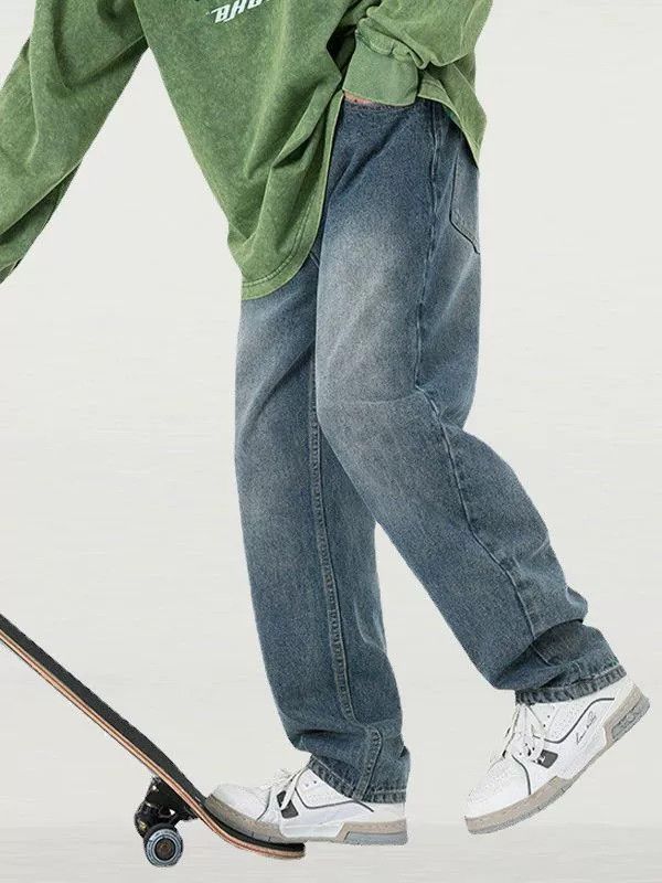 Jean Men's washed loose versatile trendy straight jeans Size US 32 / EU 48 - 3 Thumbnail
