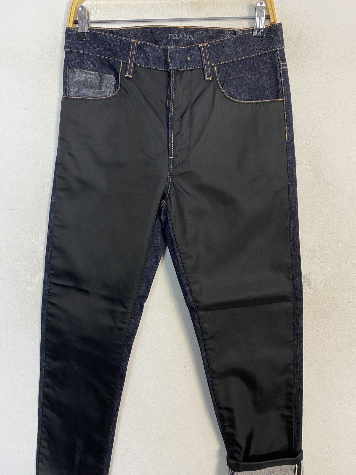 Prada Prada Italy Nylon Black Panel Selvedge Indigo Denim Jeans Size US 29 - 2 Thumbnail