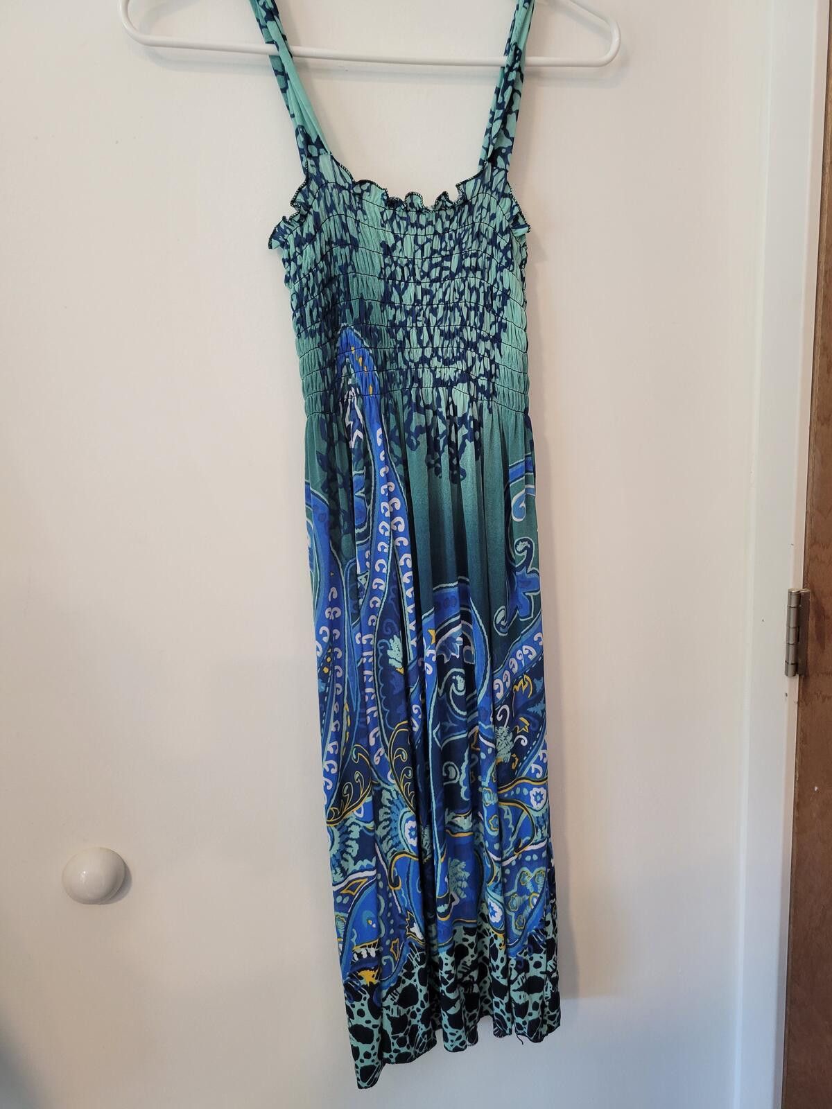 Other Blue and Green Patterned Maxi Dress with Smocked Bodice Size XL / US 12-14 / IT 48-50 - 2 Thumbnail
