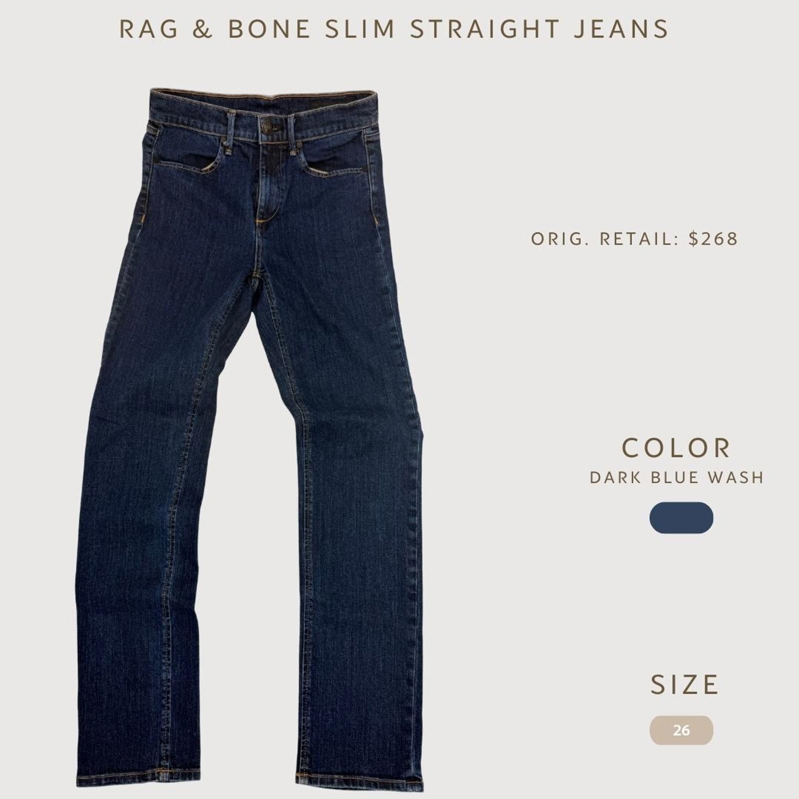 Rag & Bone Rag & Bone Slim Straight Jeans Dark Blue Wash Size 26 Size 26" / US 2 / IT 38 - 2 Thumbnail