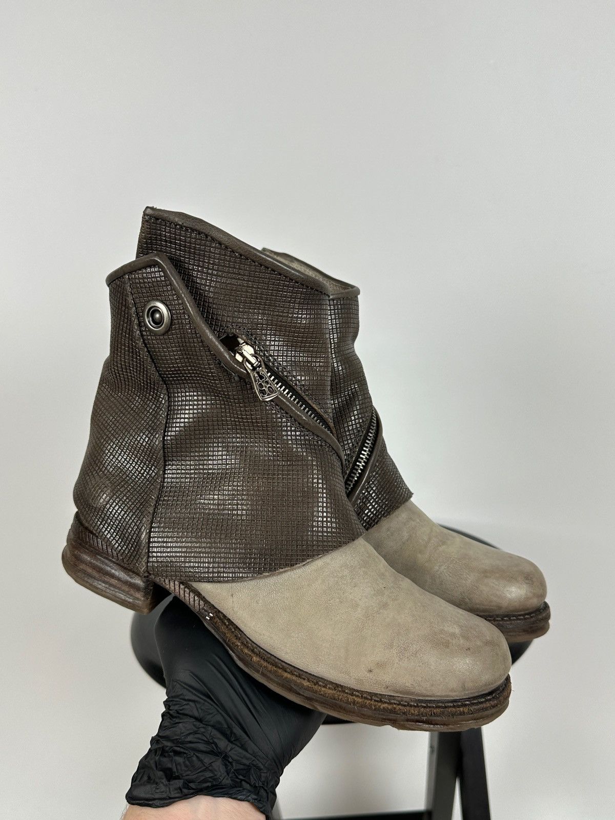 A.S.98. Airstep Gray Leather Biker Ankle Boots