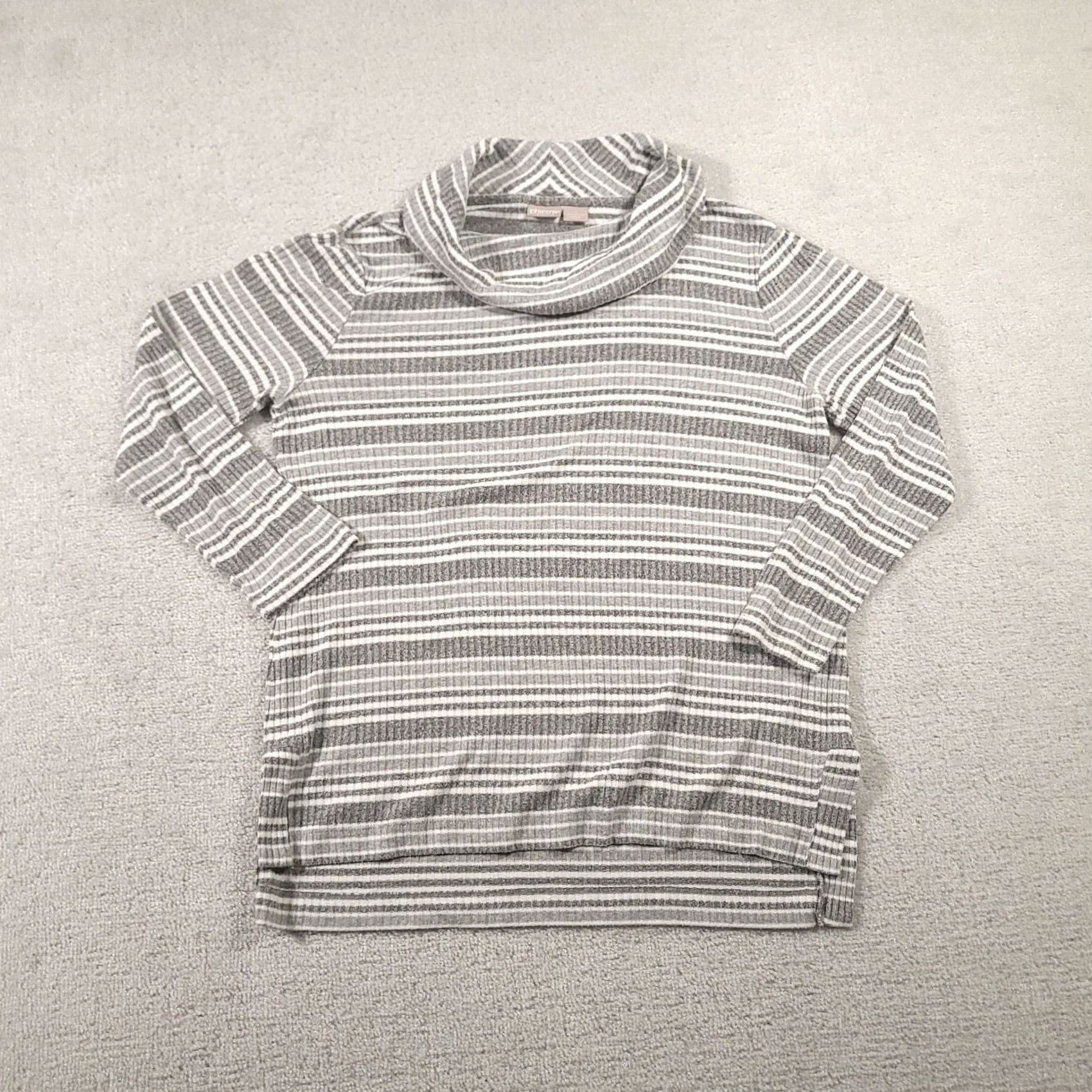 Vintage Chico's Zenergy Women's Striped Cowl-Neck Top Grey Size M Medium Stretch Shirt Womens Size M / US 6-8 / IT 42-44 - 2 Thumbnail