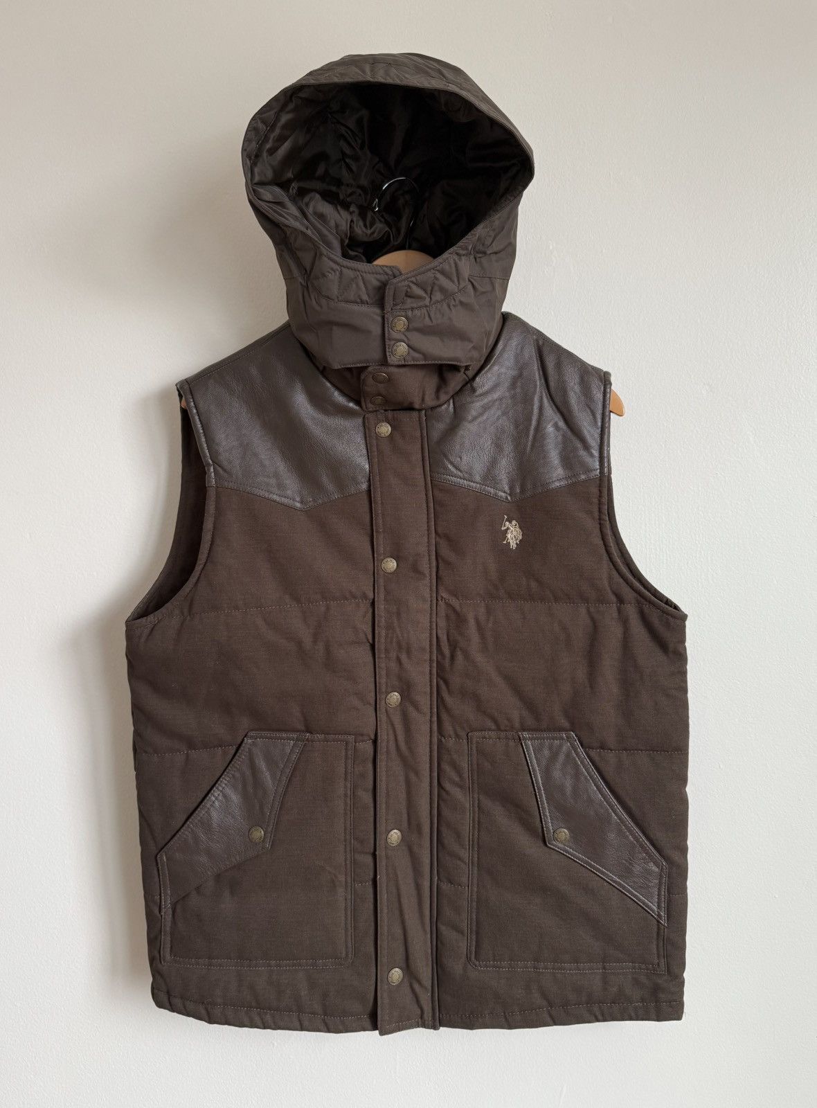 U.S. Polo Assn. × Vintage U.S. Polo Assn. Brown Vest Hooded Western Faux Leather Trim Size US S / EU 44-46 / 1 - 1 Thumbnail
