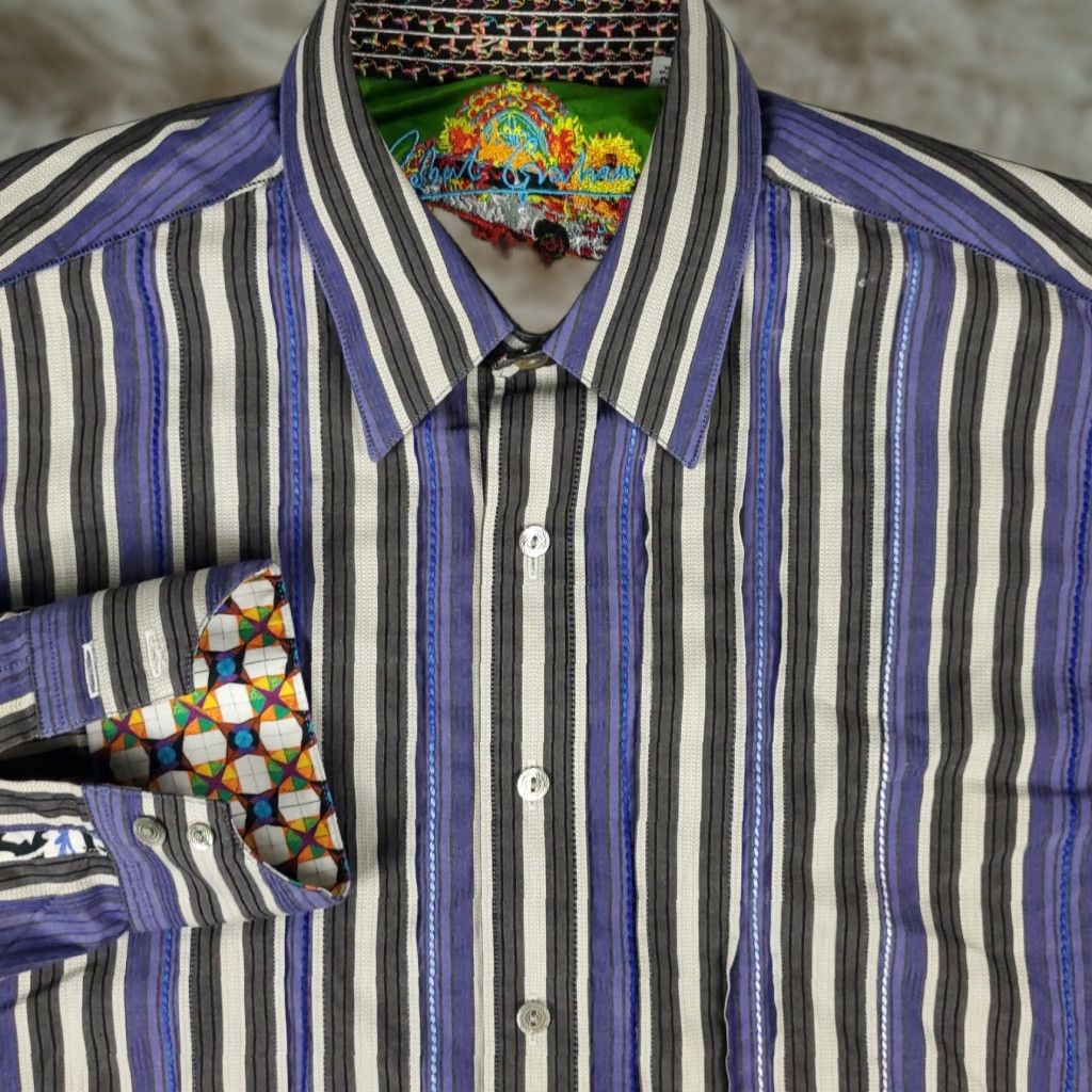 Robert Graham Robert Graham Shirt Mens Medium Blue Striped Button-Up Long Sleeve Size US M / EU 48-50 / 2 - 1 Thumbnail